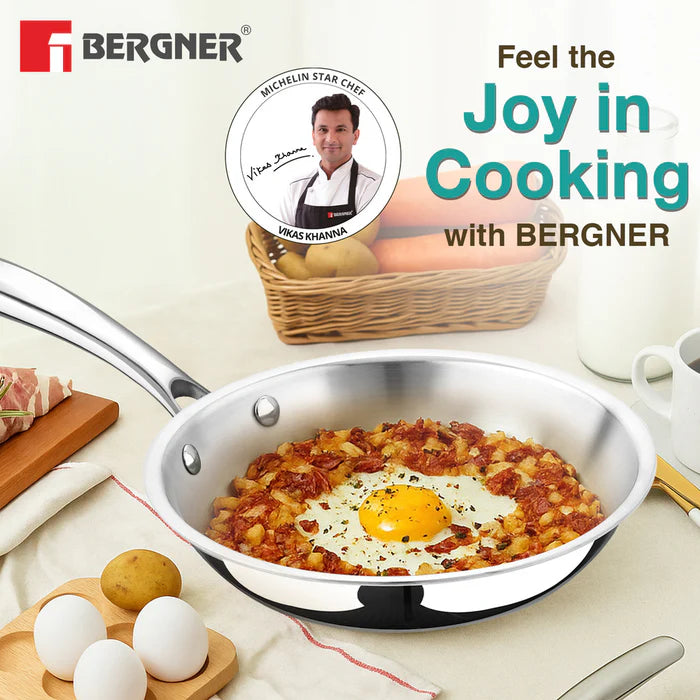 Argent Tri-Ply Stainless Steel Frypan | Even Heat Distribution | Induction Bottom | Less Oil Use | Durable & Healthy Cooking