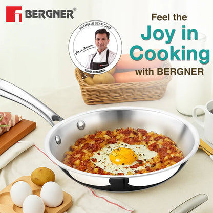 Argent Tri-Ply Stainless Steel Frypan | Even Heat Distribution | Induction Bottom | Less Oil Use | Durable & Healthy Cooking