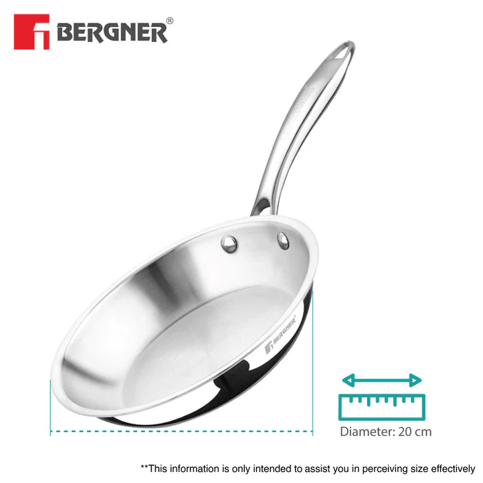 Argent Tri-Ply Stainless Steel Frypan | Even Heat Distribution | Induction Bottom | Less Oil Use | Durable & Healthy Cooking