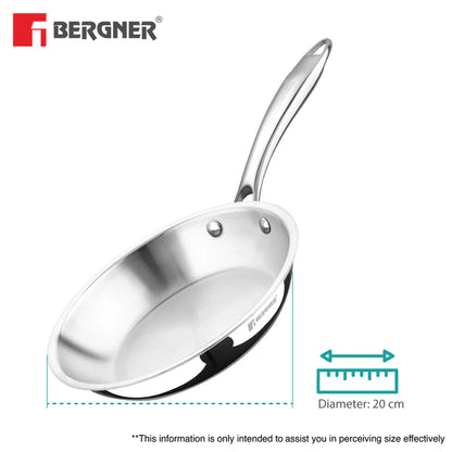 Argent Tri-Ply Stainless Steel Frypan | Even Heat Distribution | Induction Bottom | Less Oil Use | Durable & Healthy Cooking