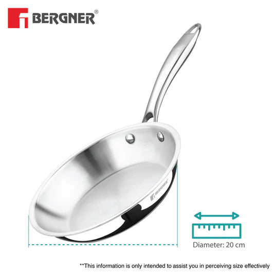 Argent Tri-Ply Stainless Steel Frypan | Even Heat Distribution | Induction Bottom | Less Oil Use | Durable & Healthy Cooking