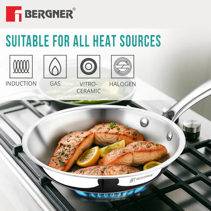 Argent Tri-Ply Stainless Steel Frypan | Even Heat Distribution | Induction Bottom | Less Oil Use | Durable & Healthy Cooking