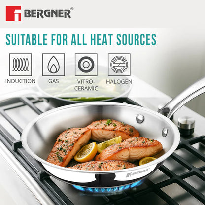 Argent Tri-Ply Stainless Steel Frypan | Even Heat Distribution | Induction Bottom | Less Oil Use | Durable & Healthy Cooking