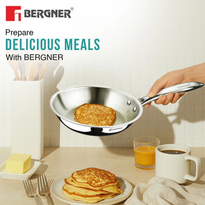 Argent Tri-Ply Stainless Steel Frypan | Even Heat Distribution | Induction Bottom | Less Oil Use | Durable & Healthy Cooking