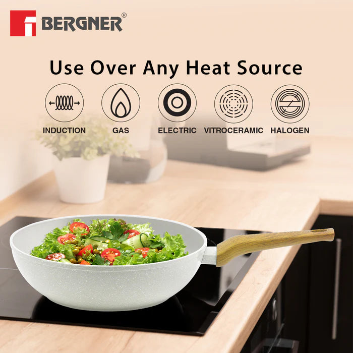 Naturally Forged Aluminum 28 cm Wok – Deep Kadai, Even Heating, Induction & Gas Stove Compatible