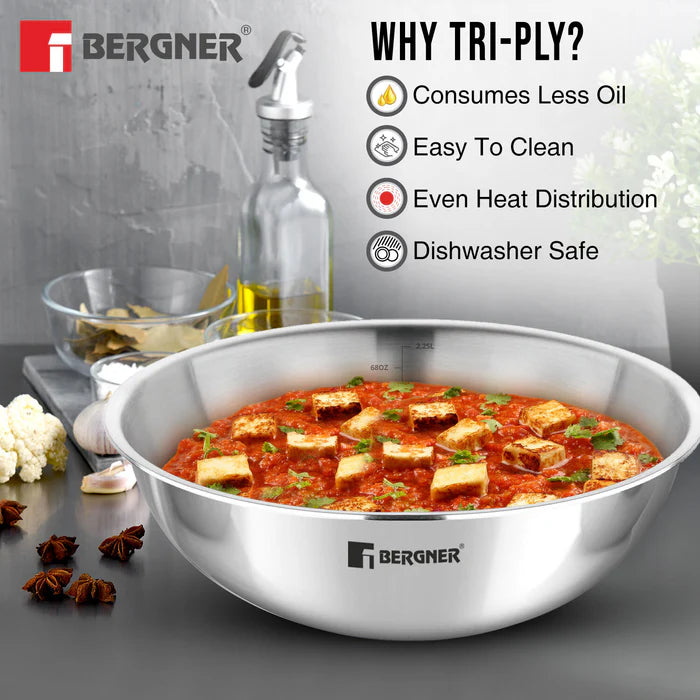 Argent Tri-Ply Stainless Steel Tasra | Induction Bottom | Durable & Food-Safe Cookware