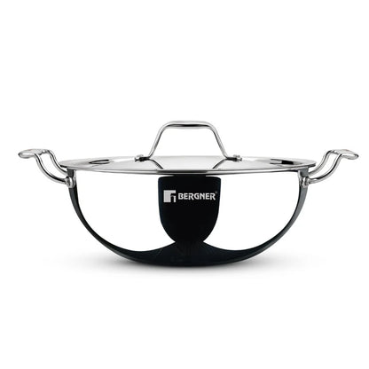 Argent Tri-Ply Stainless Steel Deep Kadai | Even Heat Distribution | Less Oil Use | Induction Bottom | Durable & Healthy Cooking