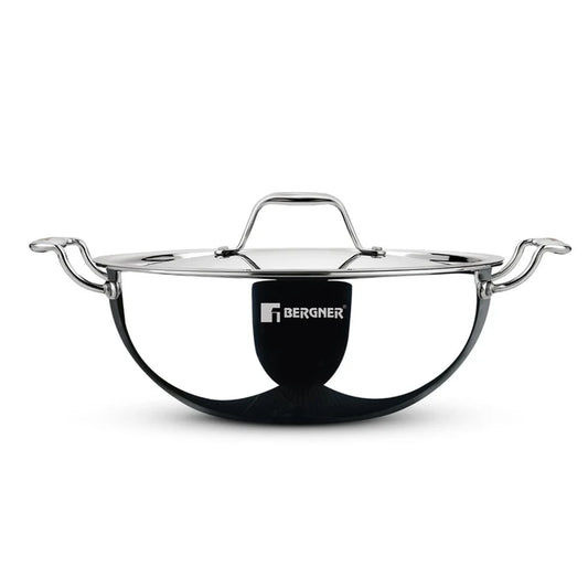 Argent Tri-Ply Stainless Steel Deep Kadai | Even Heat Distribution | Less Oil Use | Induction Bottom | Durable & Healthy Cooking