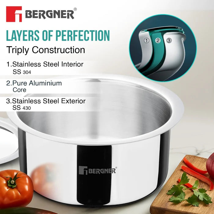 Argent TriPly Stainless Steel Tope with Lid | Induction Bottom | Premium Cooking Pot
