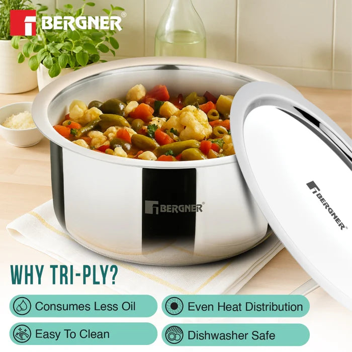 Argent TriPly Stainless Steel Tope with Lid | Induction Bottom | Premium Cooking Pot