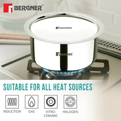 Argent TriPly Stainless Steel Tope with Lid | Induction Bottom | Premium Cooking Pot