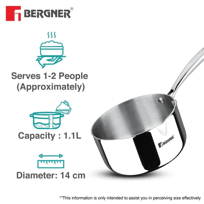 Argent Tri-Ply Stainless Steel Milk Pan / Saucepan | Even Heat Distribution | Less Oil Use | Induction & Gas Compatible | Durable & Healthy Cooking