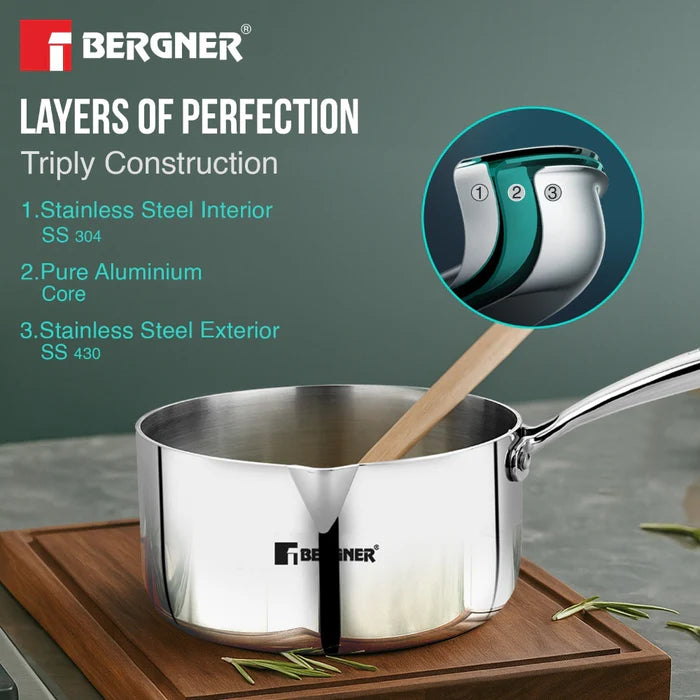 Argent Tri-Ply Stainless Steel Milk Pan / Saucepan | Even Heat Distribution | Less Oil Use | Induction & Gas Compatible | Durable & Healthy Cooking