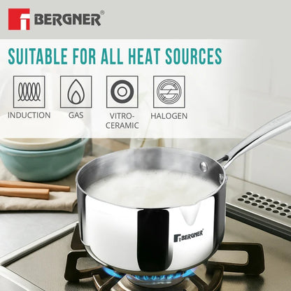 Argent Tri-Ply Stainless Steel Milk Pan / Saucepan | Even Heat Distribution | Less Oil Use | Induction & Gas Compatible | Durable & Healthy Cooking