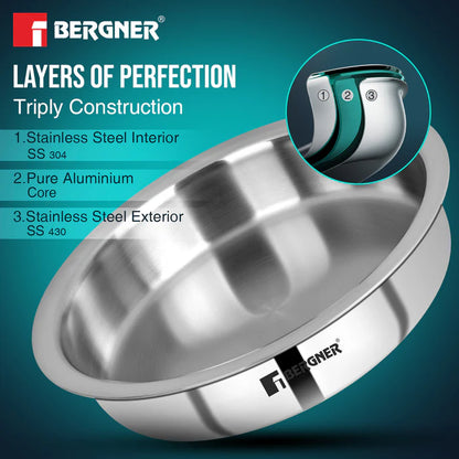 Argent Tri-Ply Stainless Steel Lagdi | Induction Bottom | Durable & Food-Safe Cookware