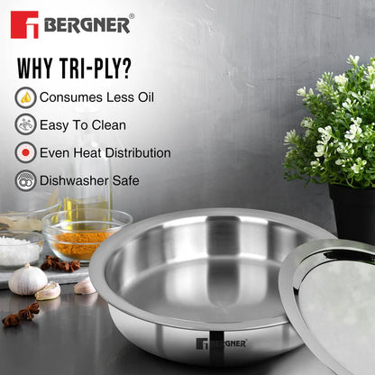 Argent Tri-Ply Stainless Steel Lagdi | Induction Bottom | Durable & Food-Safe Cookware