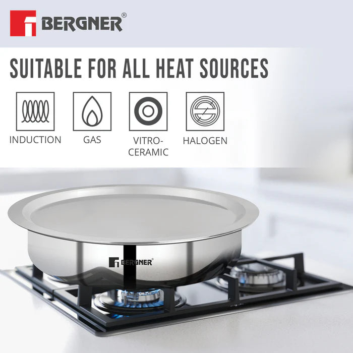Argent Tri-Ply Stainless Steel Lagdi | Induction Bottom | Durable & Food-Safe Cookware