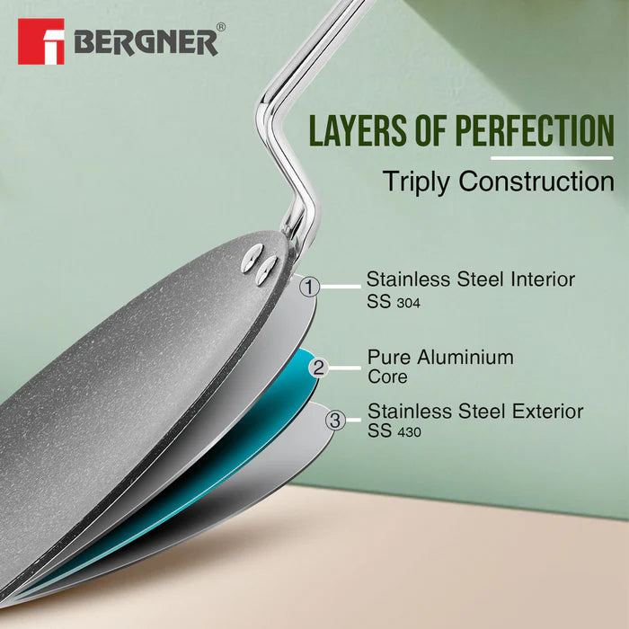Argent Samsara Tri-Ply Stainless Steel Roti Tawa | Induction Friendly | Fast & Even Heating