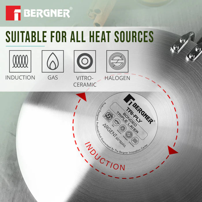 Argent Samsara Tri-Ply Stainless Steel Roti Tawa | Induction Friendly | Fast & Even Heating