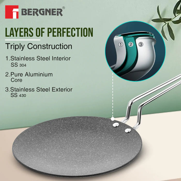 Argent Samsara Tri-Ply Stainless Steel Roti Tawa | Induction Friendly | Fast & Even Heating