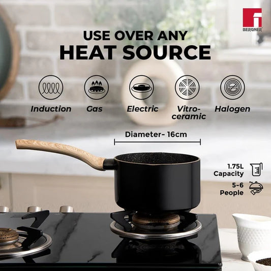 Bellini Plus Aura 5-Layer Non-Stick 16 cm Saucepan (1.8 L) – Induction & Gas Stove Compatible