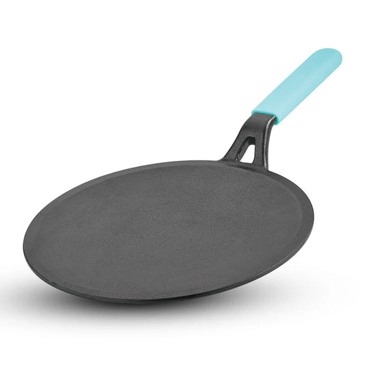 Eco Cast Iron 26 cm Roti Tawa | Pre-Seasoned Flat Tawa | Even Heat Distribution | Gas & Induction Compatible | Silicone Sleeve Included