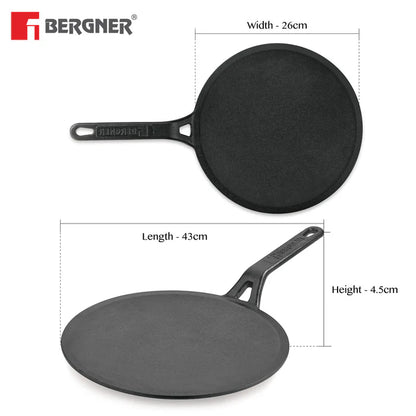 Eco Cast Iron 26 cm Roti Tawa | Pre-Seasoned Flat Tawa | Even Heat Distribution | Gas & Induction Compatible | Silicone Sleeve Included