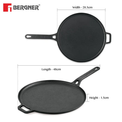Eco Pre-Seasoned Cast Iron Dosa Tawa 28 cm | Heavy Duty Flat Tawa