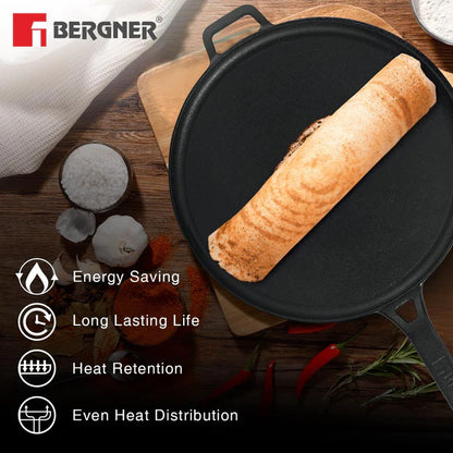 Eco Pre-Seasoned Cast Iron Dosa Tawa 28 cm | Heavy Duty Flat Tawa