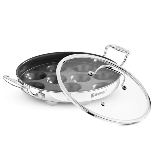 Argent Samsara Tri-Ply Stainless Steel Paniyaram Pan (11 Pits) | Induction Bottom | Healthy Cooking