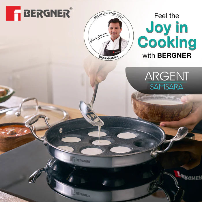 Argent Samsara Tri-Ply Stainless Steel Paniyaram Pan (11 Pits) | Induction Bottom | Healthy Cooking