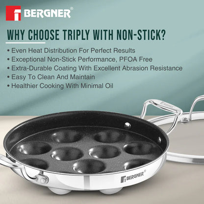 Argent Samsara Tri-Ply Stainless Steel Paniyaram Pan (11 Pits) | Induction Bottom | Healthy Cooking