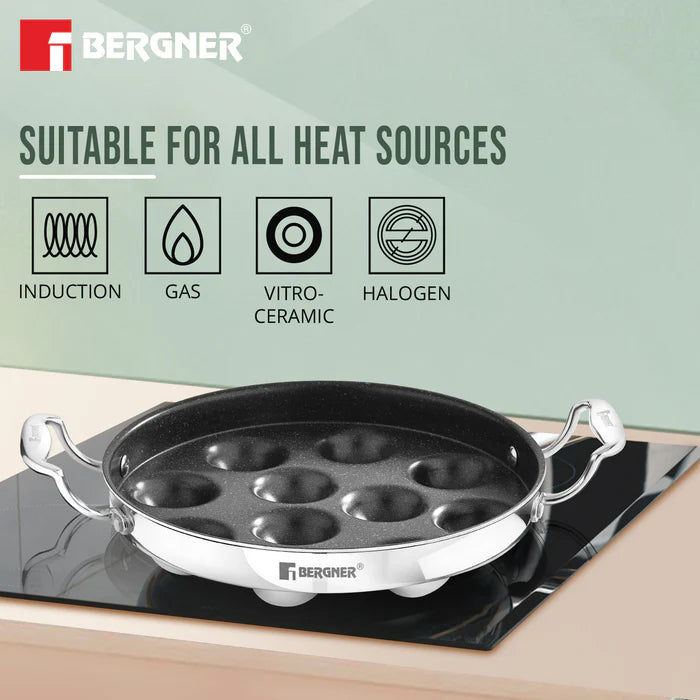 Argent Samsara Tri-Ply Stainless Steel Paniyaram Pan (11 Pits) | Induction Bottom | Healthy Cooking