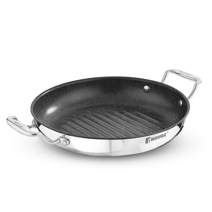 Argent Samsara Tri-Ply Stainless Steel Round Grill Pan | Induction Bottom | Fast & Even Heating