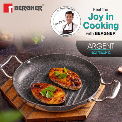Argent Samsara Tri-Ply Stainless Steel Round Grill Pan | Induction Bottom | Fast & Even Heating