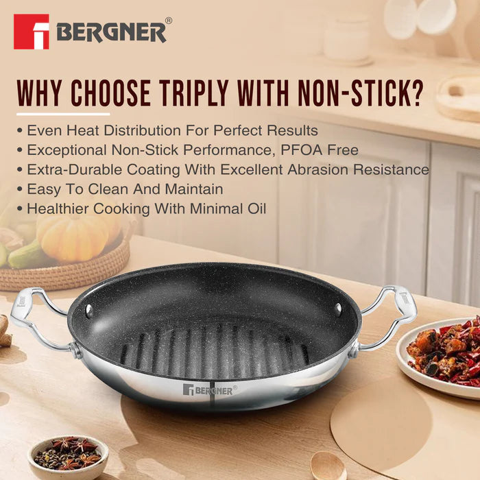 Argent Samsara Tri-Ply Stainless Steel Round Grill Pan | Induction Bottom | Fast & Even Heating