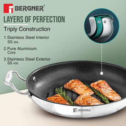 Argent Samsara Tri-Ply Stainless Steel Round Grill Pan | Induction Bottom | Fast & Even Heating