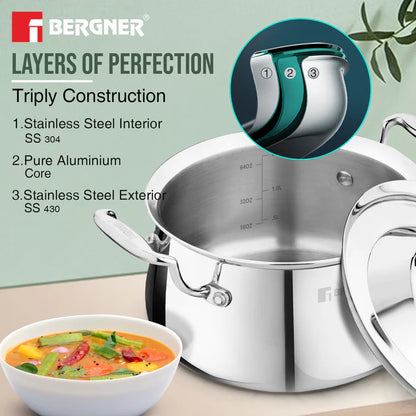 Argent Samsara Tri-Ply Stainless Steel Biryani Handi | Induction Bottom | Durable & Food-Safe Cookware