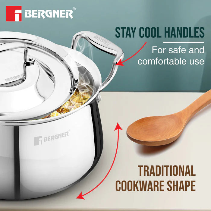 Argent Samsara Tri-Ply Stainless Steel Biryani Handi | Induction Bottom | Durable & Food-Safe Cookware