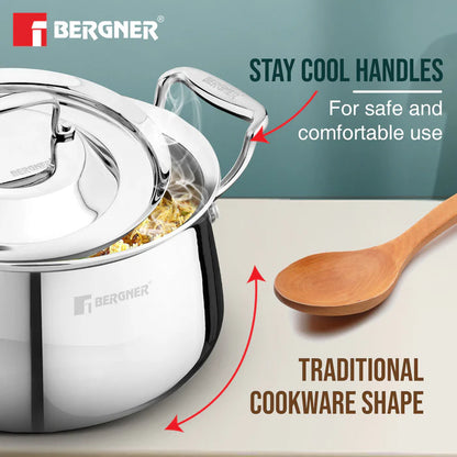 Argent Samsara Tri-Ply Stainless Steel Biryani Handi | Induction Bottom | Durable & Food-Safe Cookware