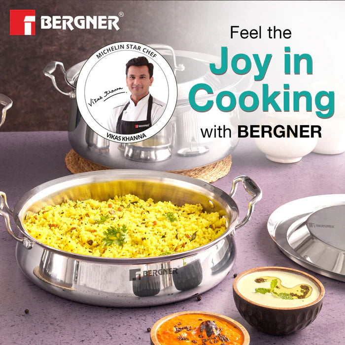 Argent Samsara Tri-Ply Stainless Steel Biryani Handi 28 cm (4.25 L) | Induction & Gas Compatible | Cook & Serve