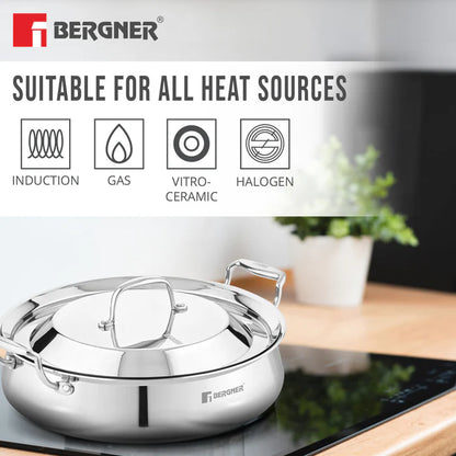 Argent Samsara Tri-Ply Stainless Steel Biryani Handi 28 cm (4.25 L) | Induction & Gas Compatible | Cook & Serve
