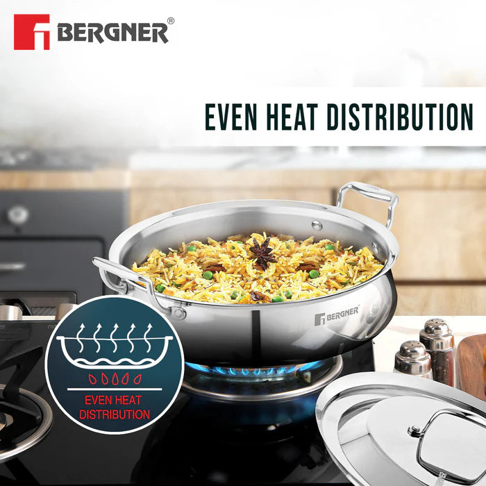 Argent Samsara Tri-Ply Stainless Steel Biryani Handi 28 cm (4.25 L) | Induction & Gas Compatible | Cook & Serve