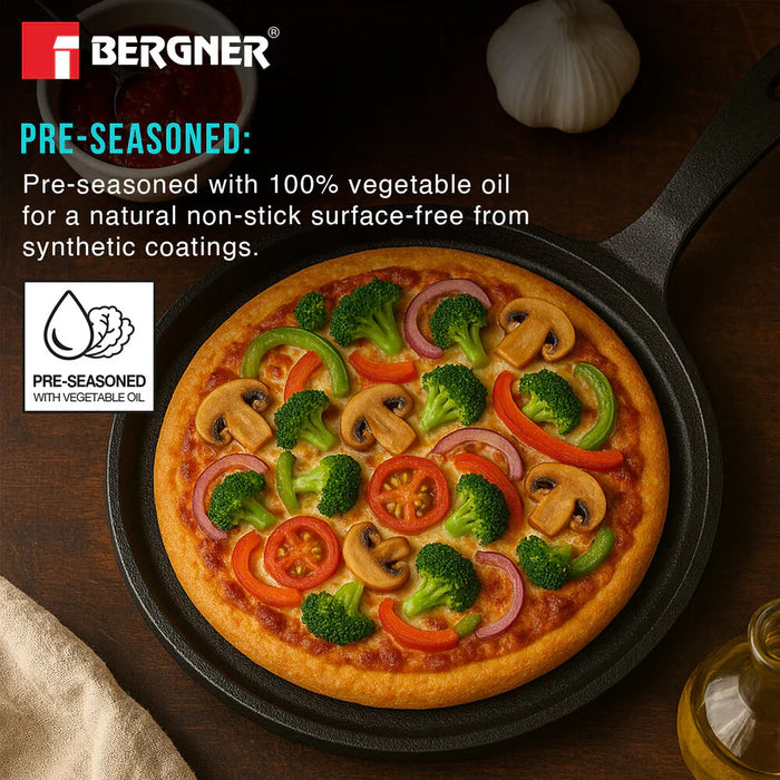 Eco Cast Iron Pizza Pan 26 cm | Heavy Duty Baking & Grilling Pan | Induction Ready
