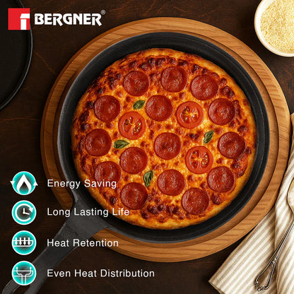 Eco Cast Iron Pizza Pan 26 cm | Heavy Duty Baking & Grilling Pan | Induction Ready