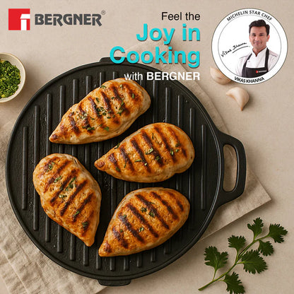 Eco Cast Iron Double Side Grill Pan 26 cm | Reversible Grill & Flat Pan | Induction Ready