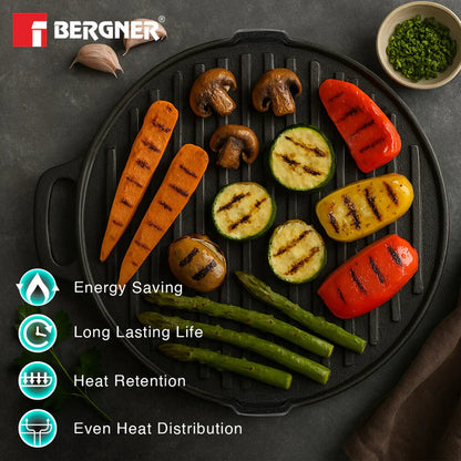 Eco Cast Iron Double Side Grill Pan 26 cm | Reversible Grill & Flat Pan | Induction Ready