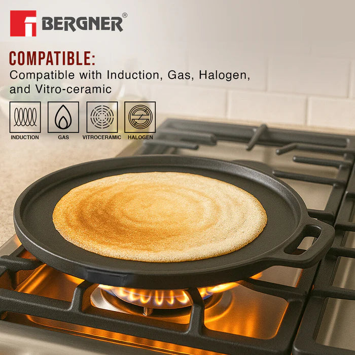 Eco Cast Iron Double Side Grill Pan 26 cm | Reversible Grill & Flat Pan | Induction Ready