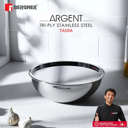 Argent TriPly Stainless Steel Tasra | Even Heat Distribution | Less Oil Use | Durable & Healthy Cooking | Induction & Gas Compatible
