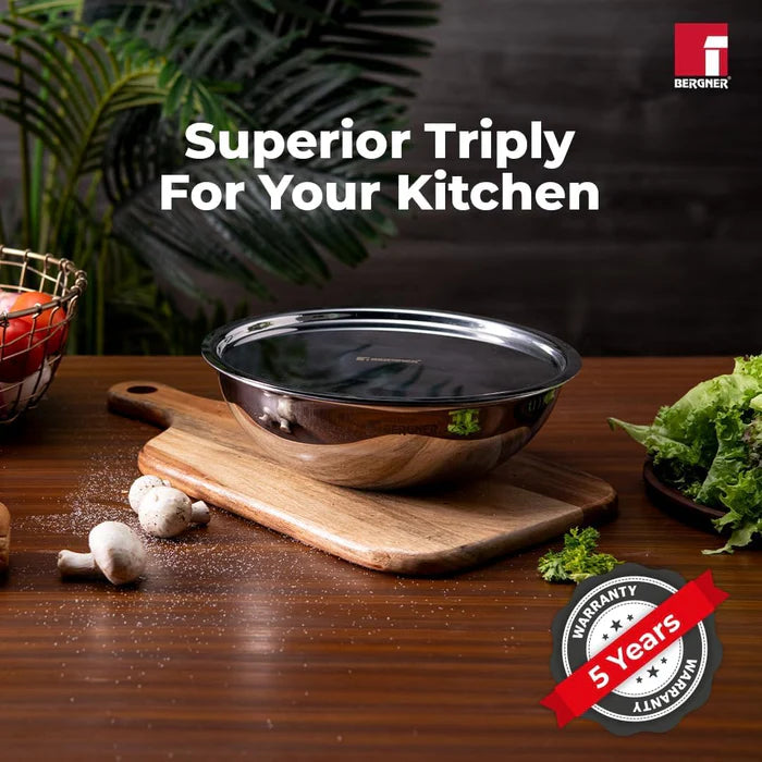Argent TriPly Stainless Steel Tasra | Even Heat Distribution | Less Oil Use | Durable & Healthy Cooking | Induction & Gas Compatible